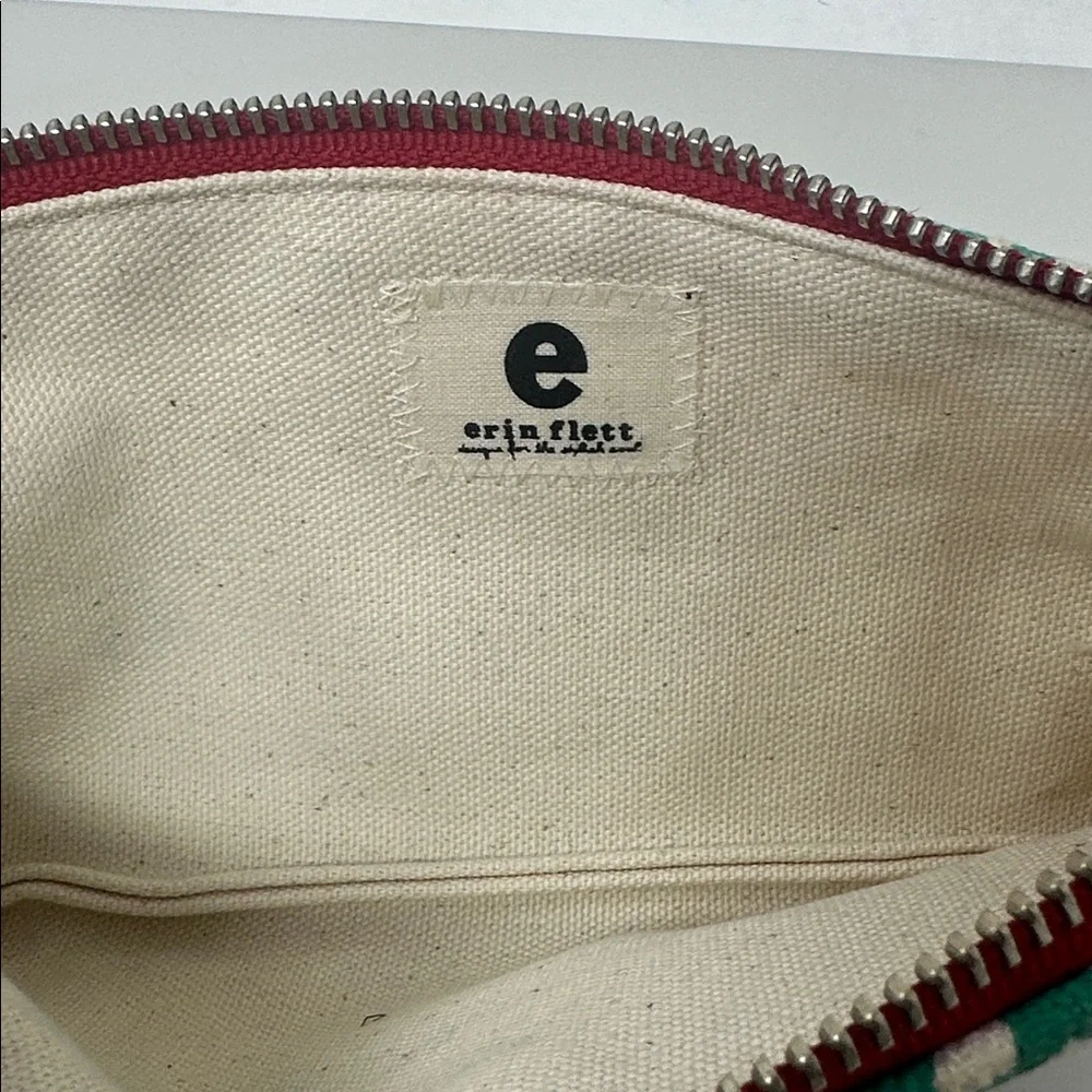 Vintage Erin Flett small zipped bag. Cream cloth bag with green screen print. - Picture 5 of 8